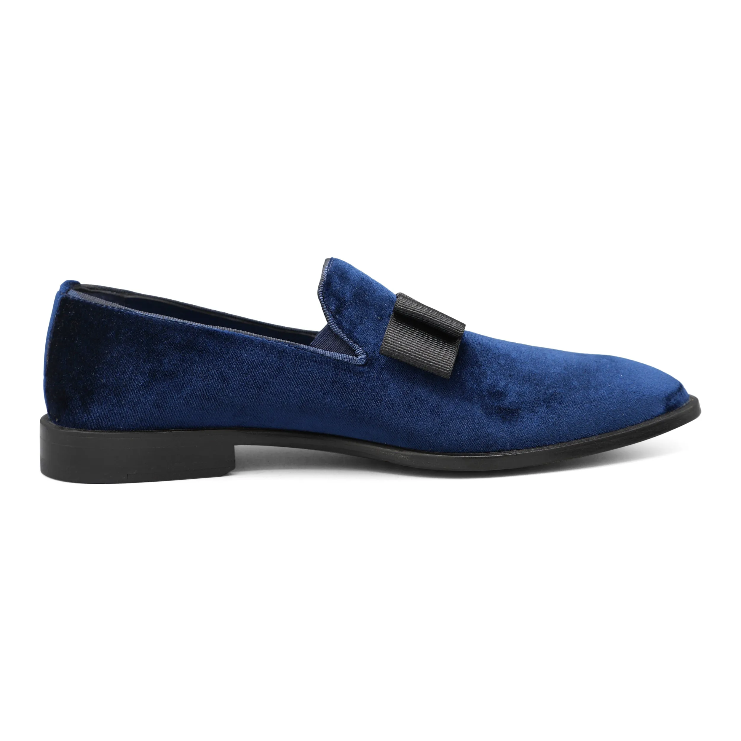 6518 - Prussian Blue Velvet Opera Bow Slipper