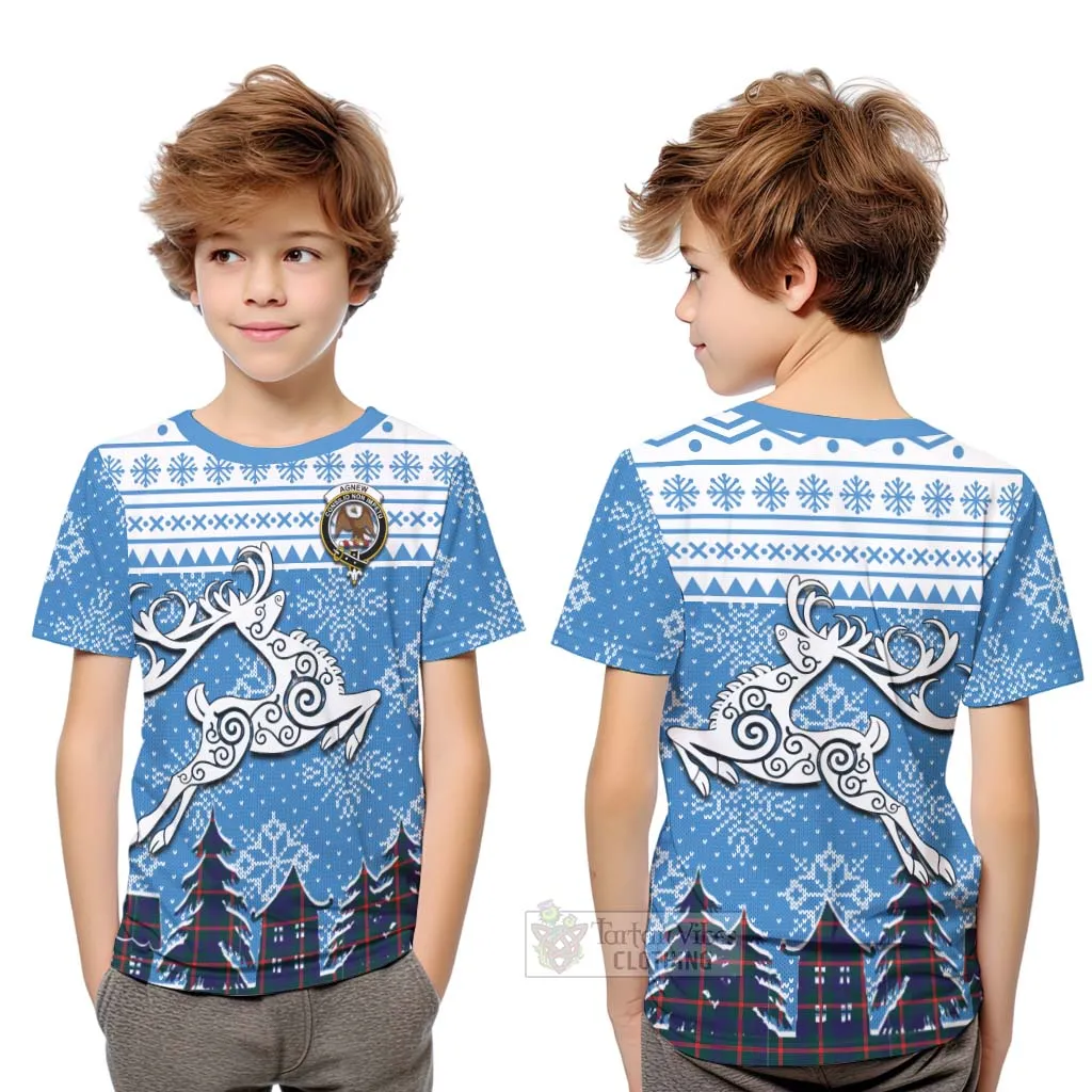 Agnew Clan Christmas Kid T-Shirt Celtic Reindeer Style