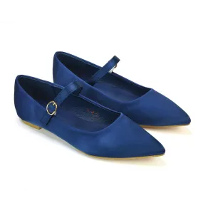 Aimee Pointed Toe Strappy Ballerina Pump Flat Shoes in Navy Satin