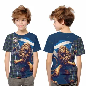 Allardice Tartan Family Crest Kid T-Shirt with Scottish Majestic Lion