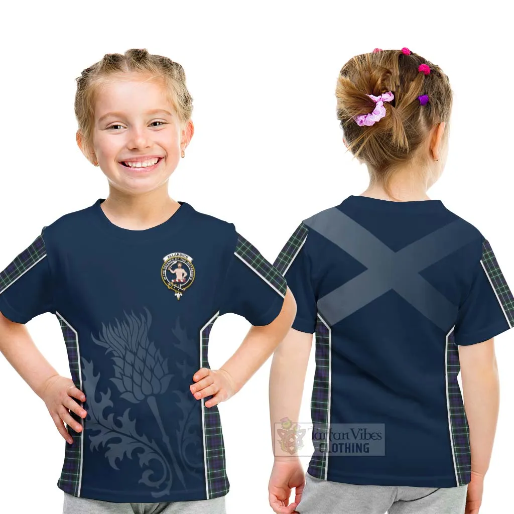 Allardice Tartan Kid T-Shirt with Family Crest and Scottish Thistle Vibes Sport Style