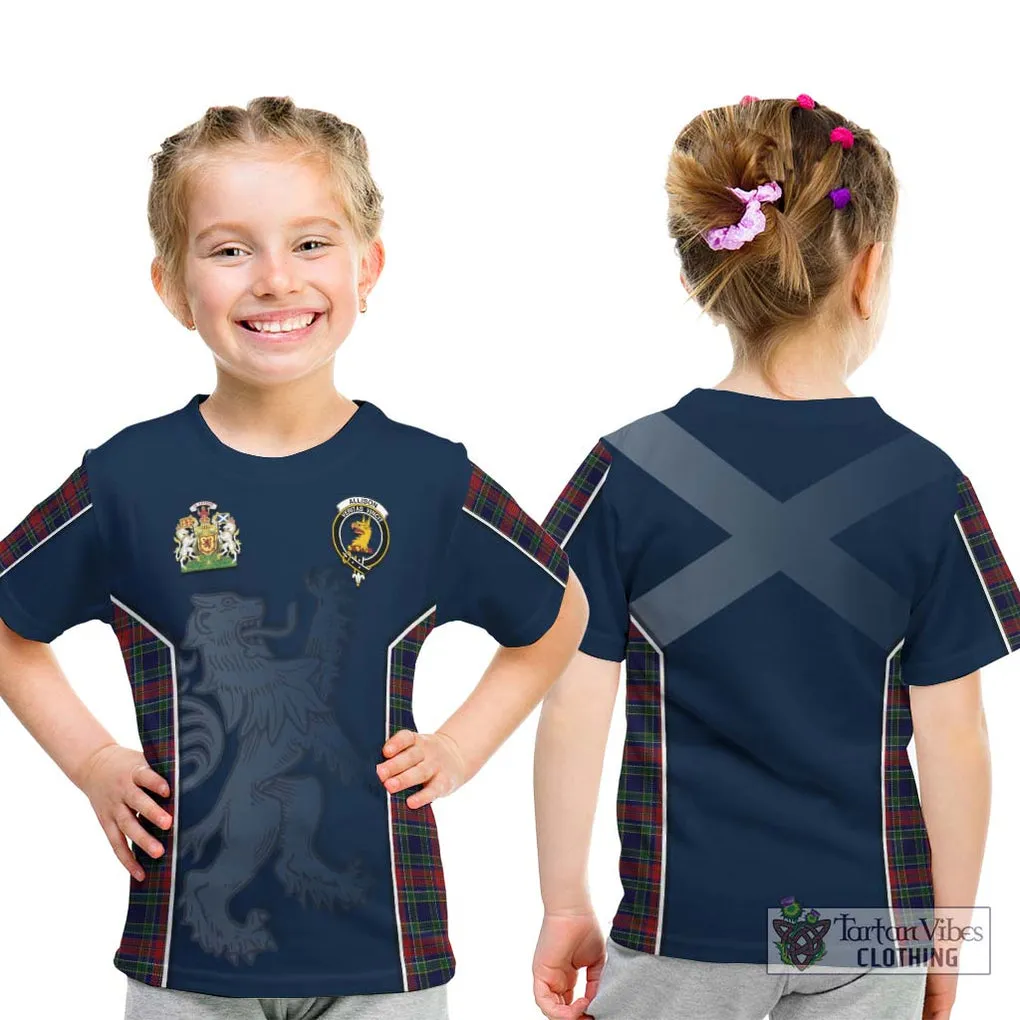 Allison Red Tartan Kid T-Shirt with Family Crest and Lion Rampant Vibes Sport Style