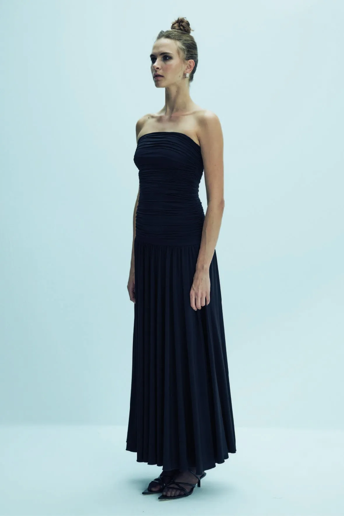 Amber Strapless Jersey Long Dress in Black