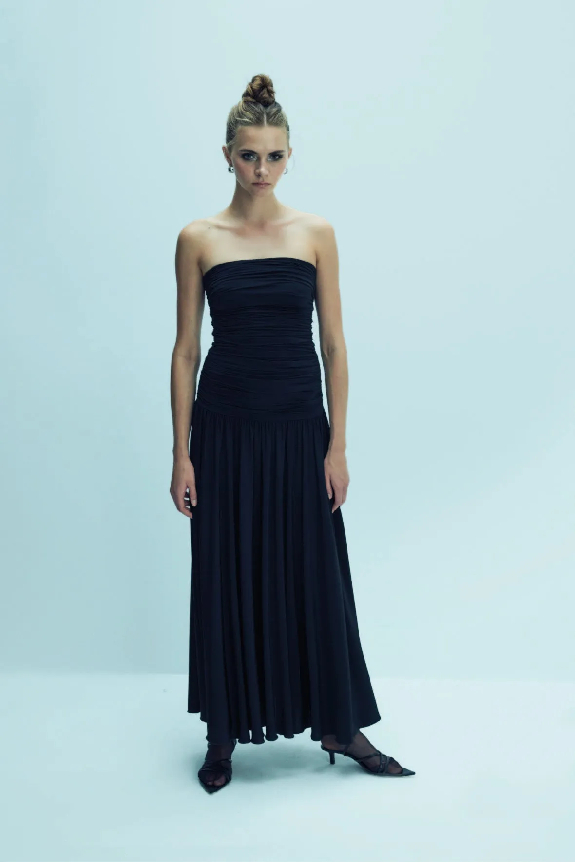 Amber Strapless Jersey Long Dress in Black