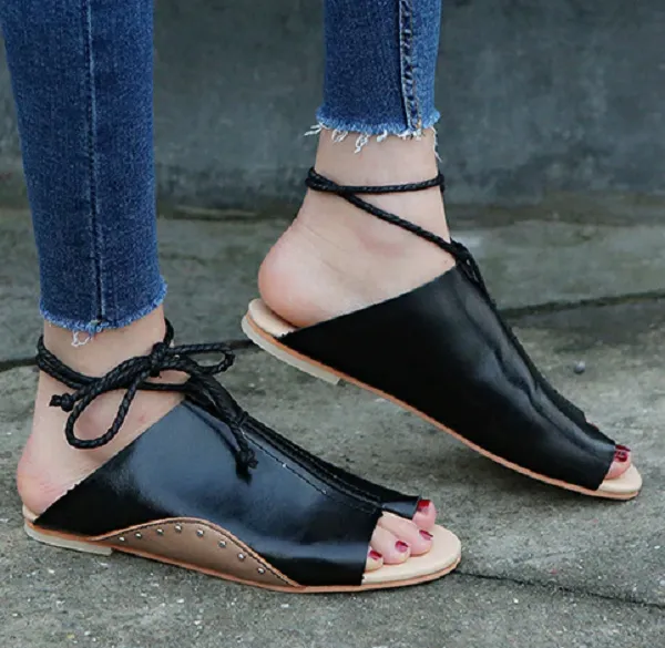 Ankle Strap Soft Leather Flat Sandals