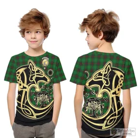 Anstruther Tartan Kid T-Shirt with Family Crest Celtic Wolf Style