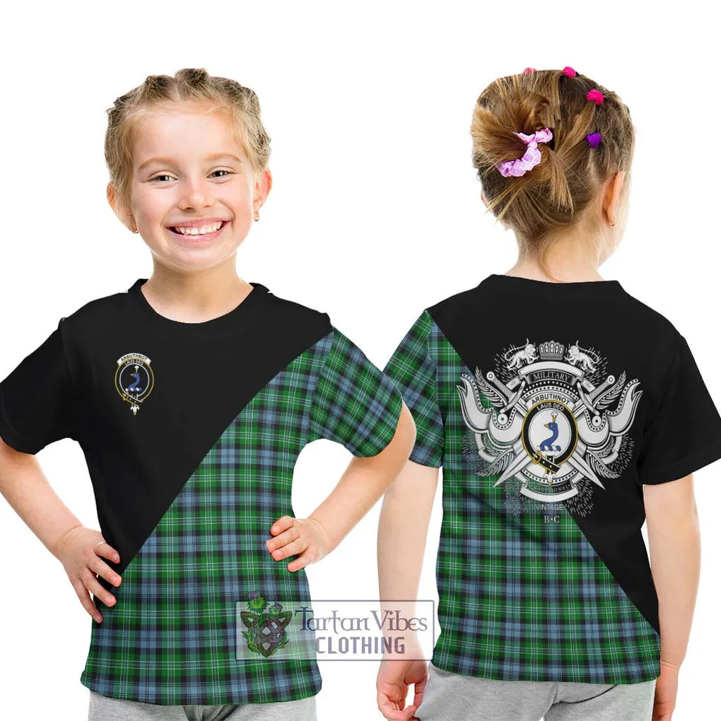 Arbuthnot Ancient Tartan Kid T-Shirt with Family Crest and Military Logo Style