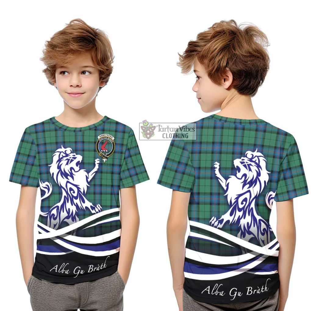 Armstrong Ancient Tartan Kid T-Shirt with Alba Gu Brath Regal Lion Emblem