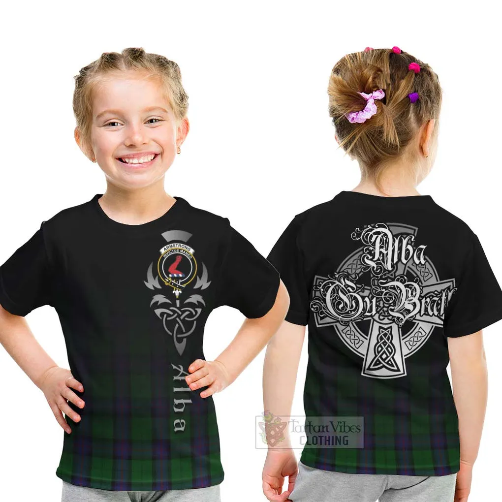 Armstrong Tartan Kid T-Shirt Featuring Alba Gu Brath Family Crest Celtic Inspired