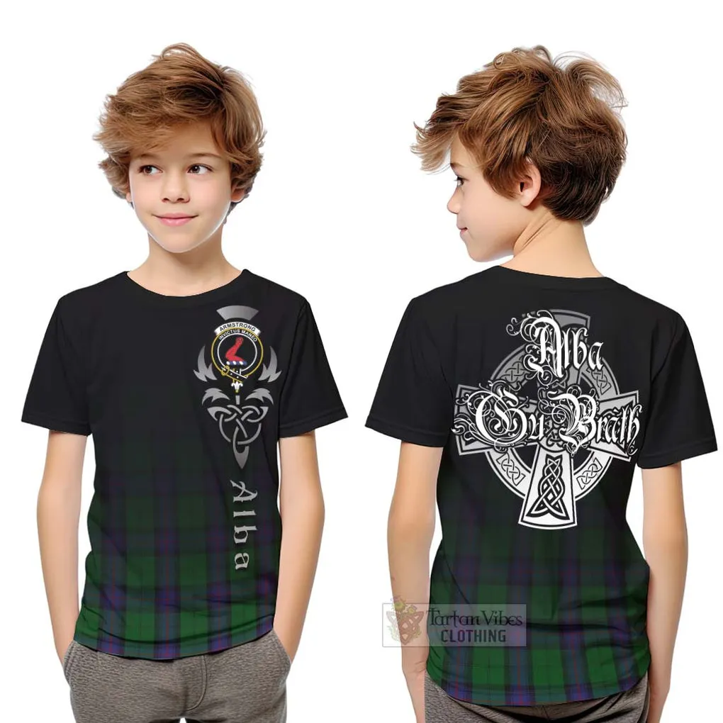 Armstrong Tartan Kid T-Shirt Featuring Alba Gu Brath Family Crest Celtic Inspired