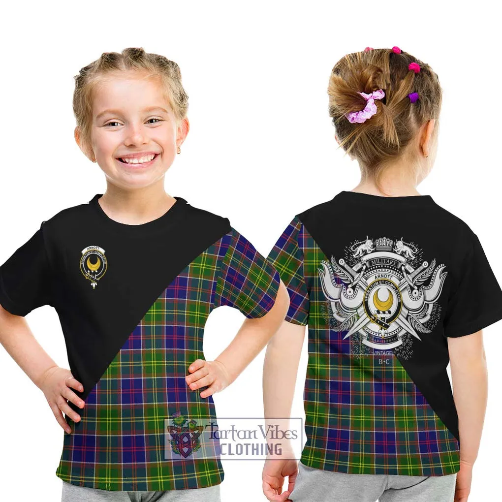 Arnott Tartan Kid T-Shirt with Family Crest and Military Logo Style