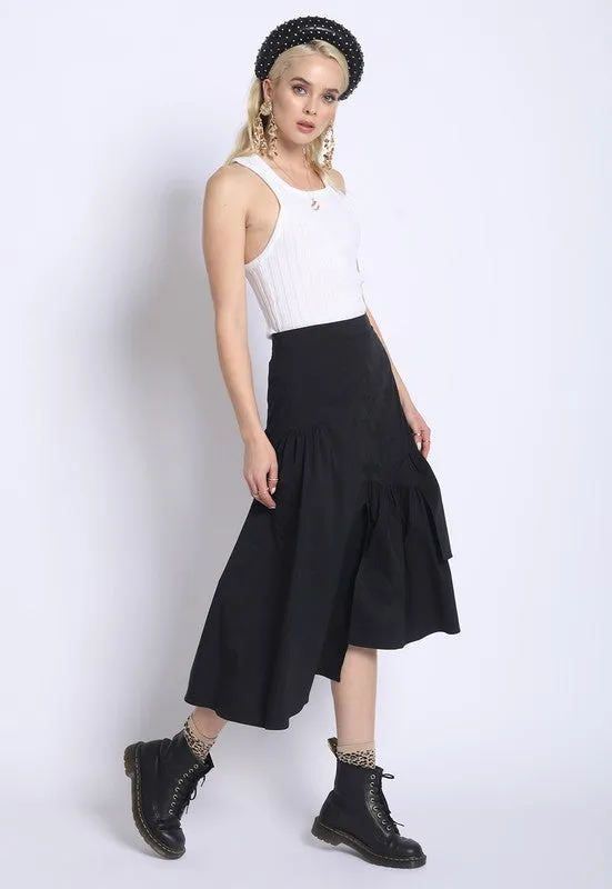 ASYMMETRICAL MIDI SKIRT