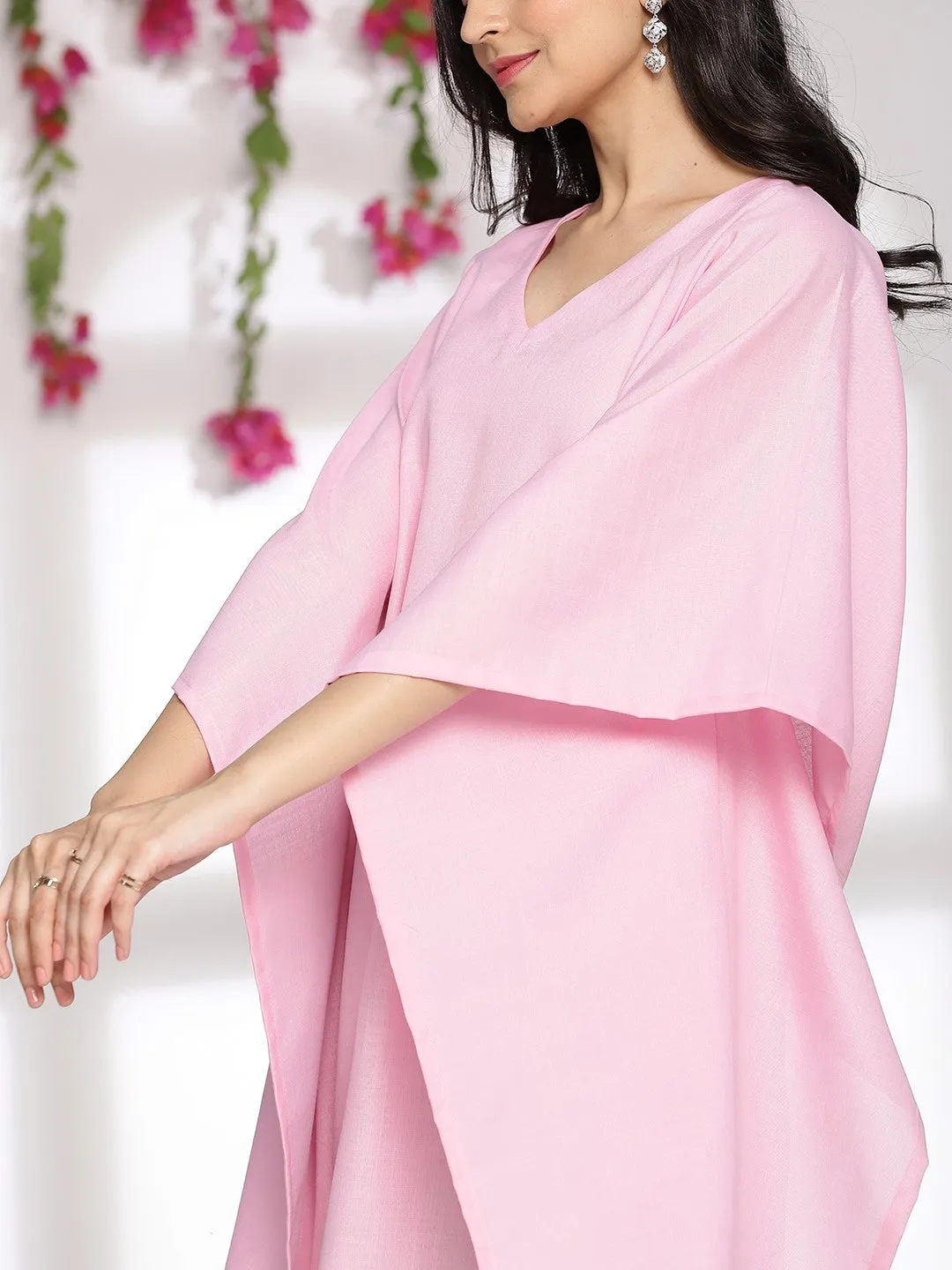 Babypink CottonSlub Kaftan & SageGreen Palazzo