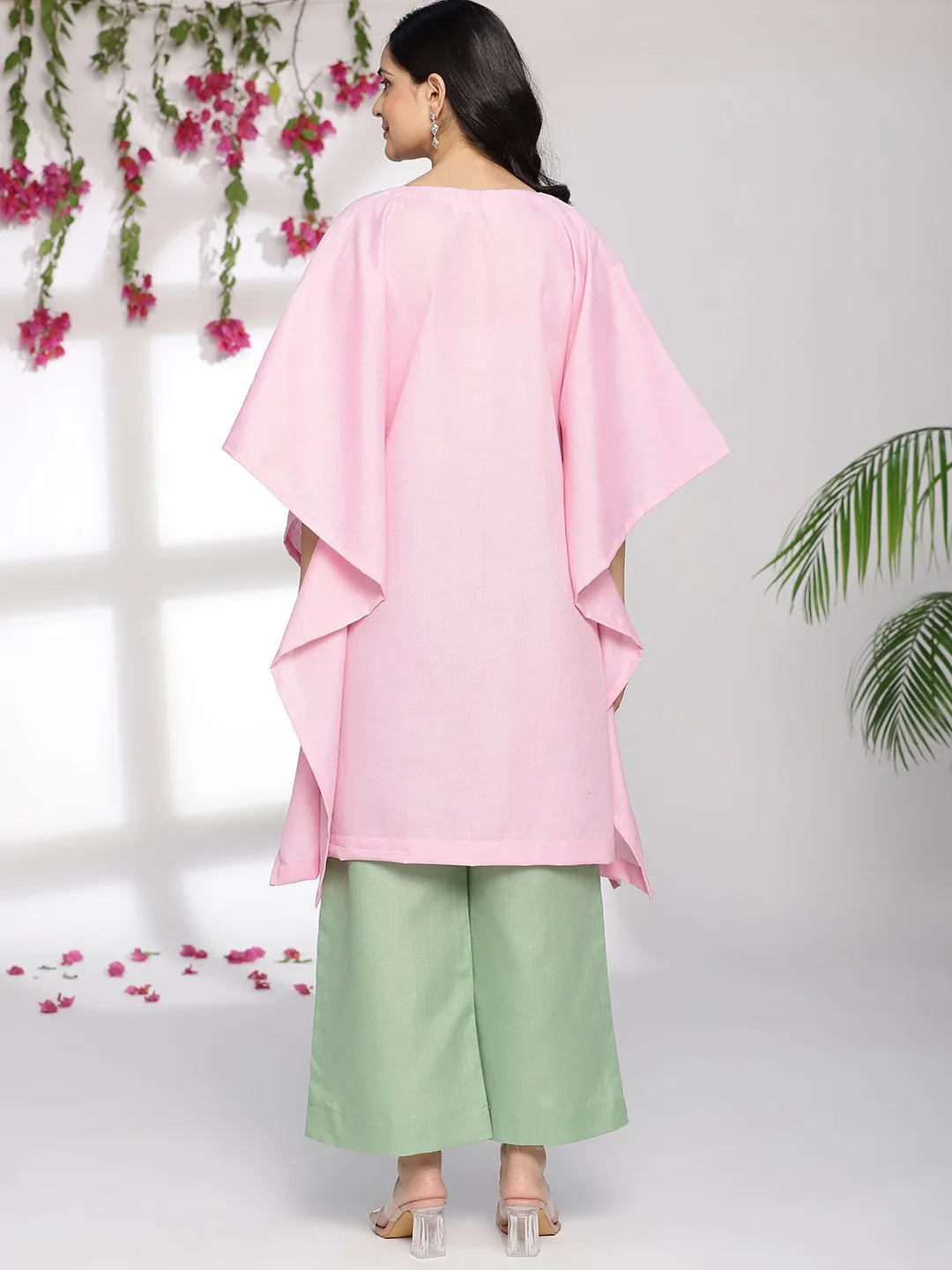 Babypink CottonSlub Kaftan & SageGreen Palazzo