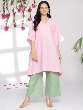 Babypink CottonSlub Kaftan & SageGreen Palazzo