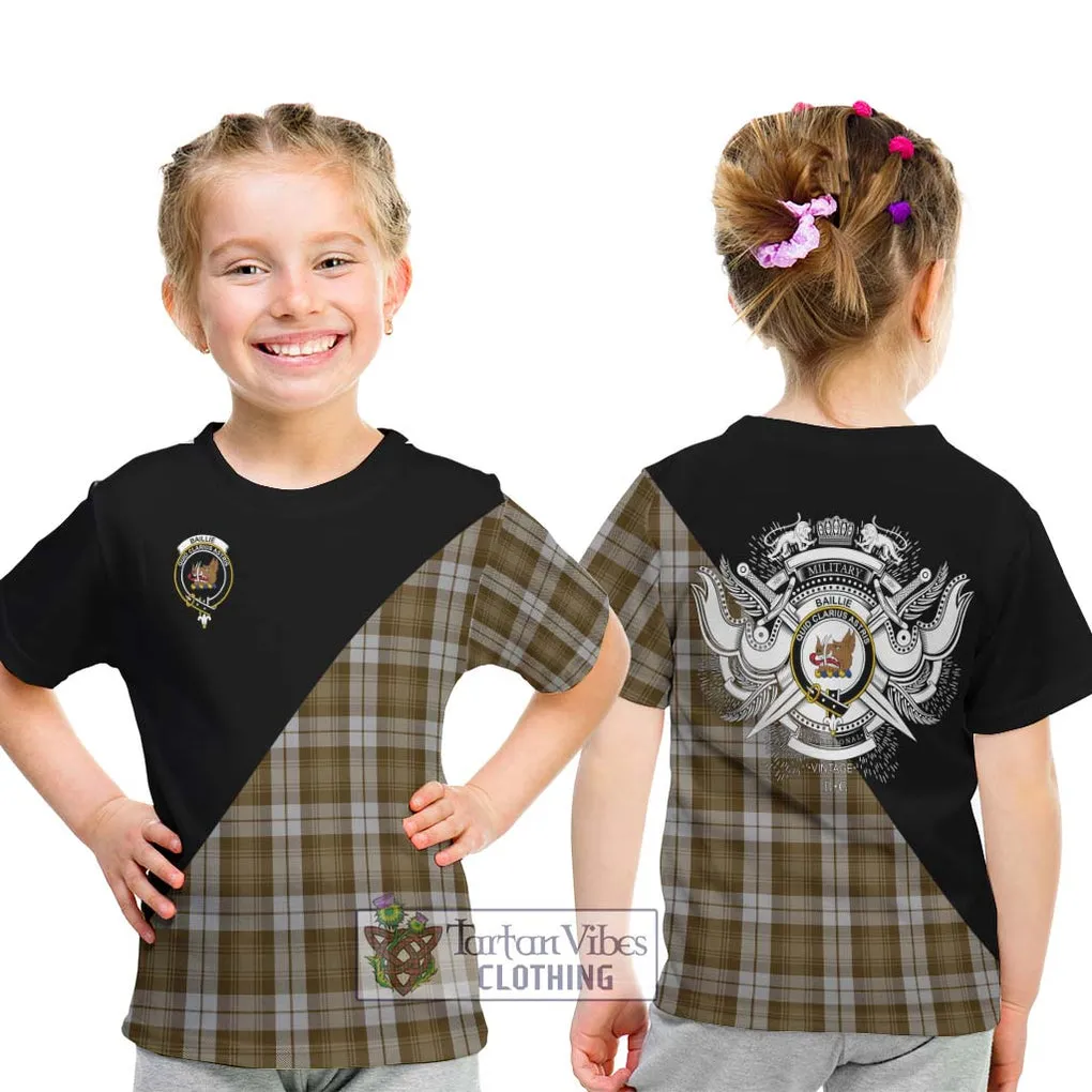 Baillie Dress Tartan Kid T-Shirt with Family Crest and Military Logo Style