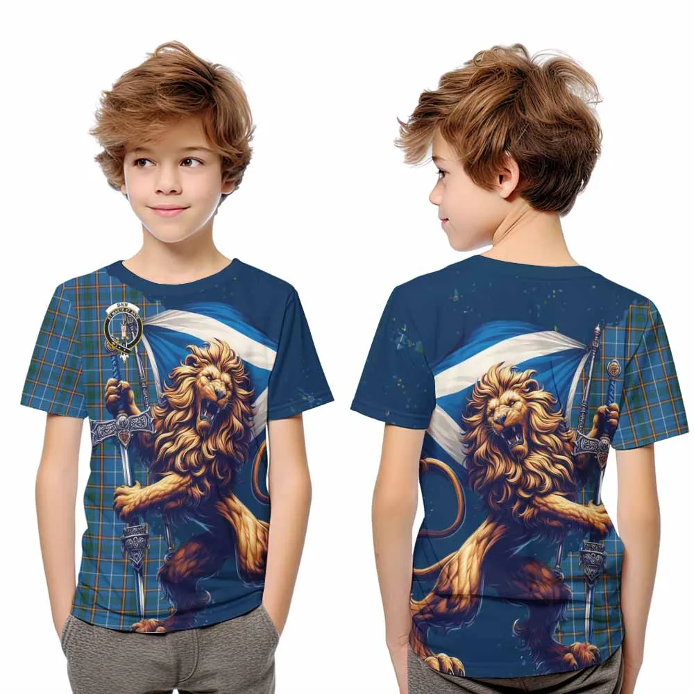 Bain Tartan Family Crest Kid T-Shirt with Scottish Majestic Lion