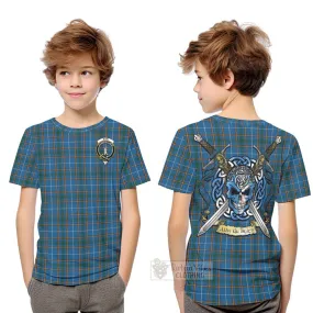 Bain Tartan Kid T-Shirt with Family Crest Celtic Skull Style