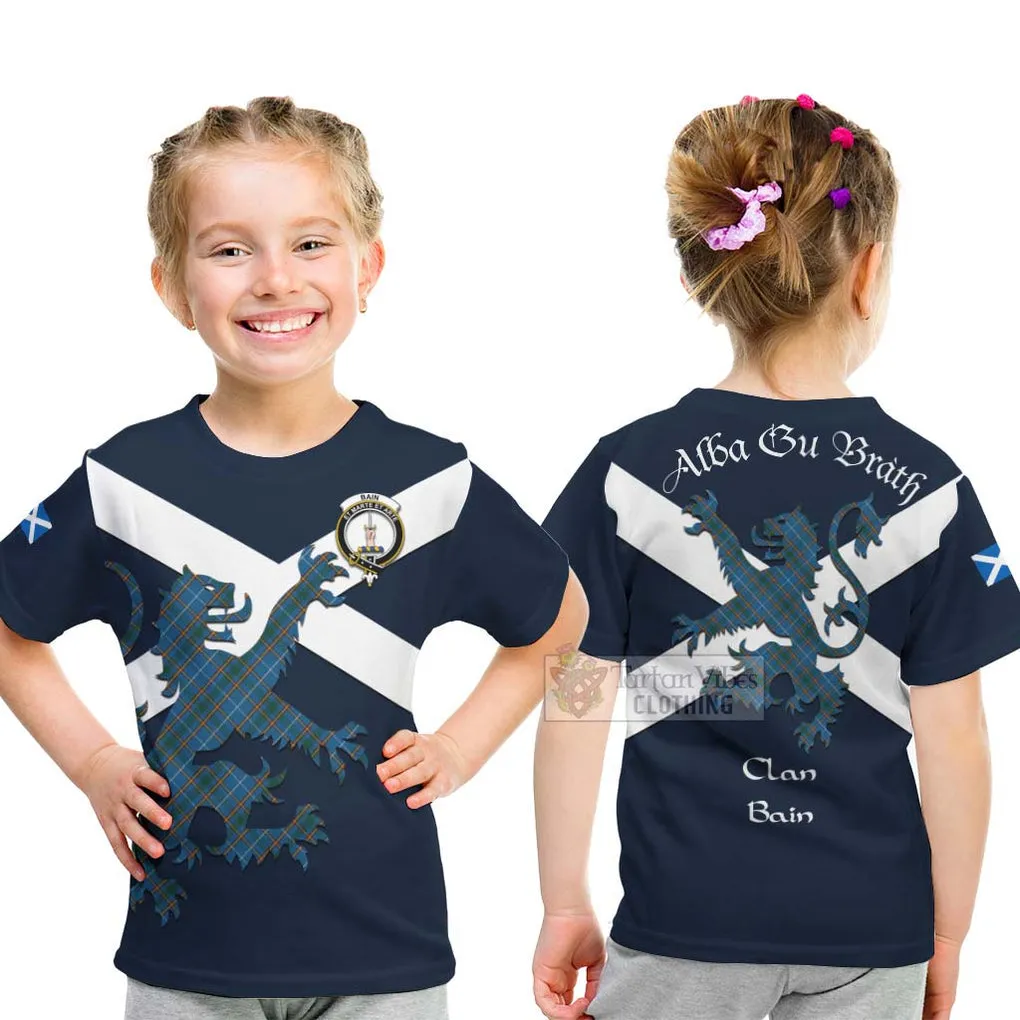 Bain Tartan Lion Rampant Kid T-Shirt Proudly Display Your Heritage with Alba Gu Brath and Clan Name