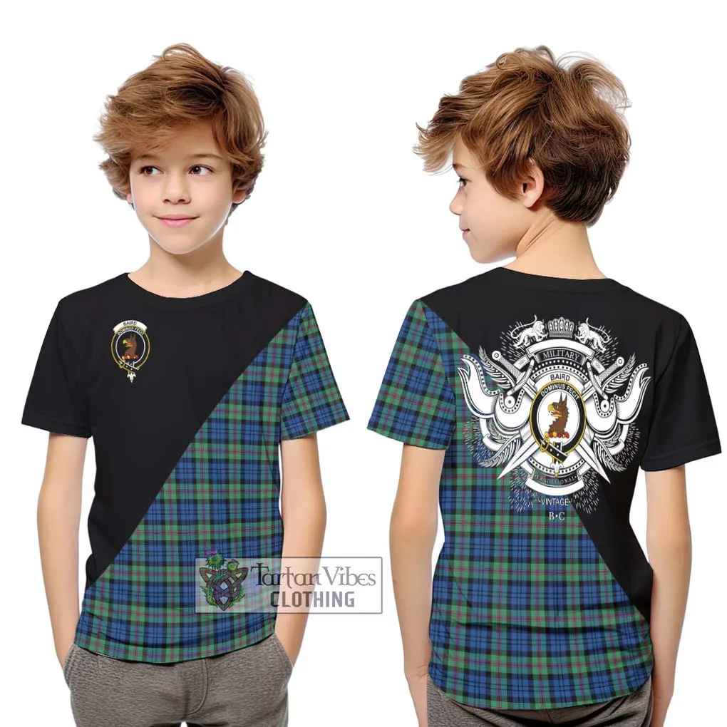 Baird Ancient Tartan Kid T-Shirt with Family Crest and Military Logo Style