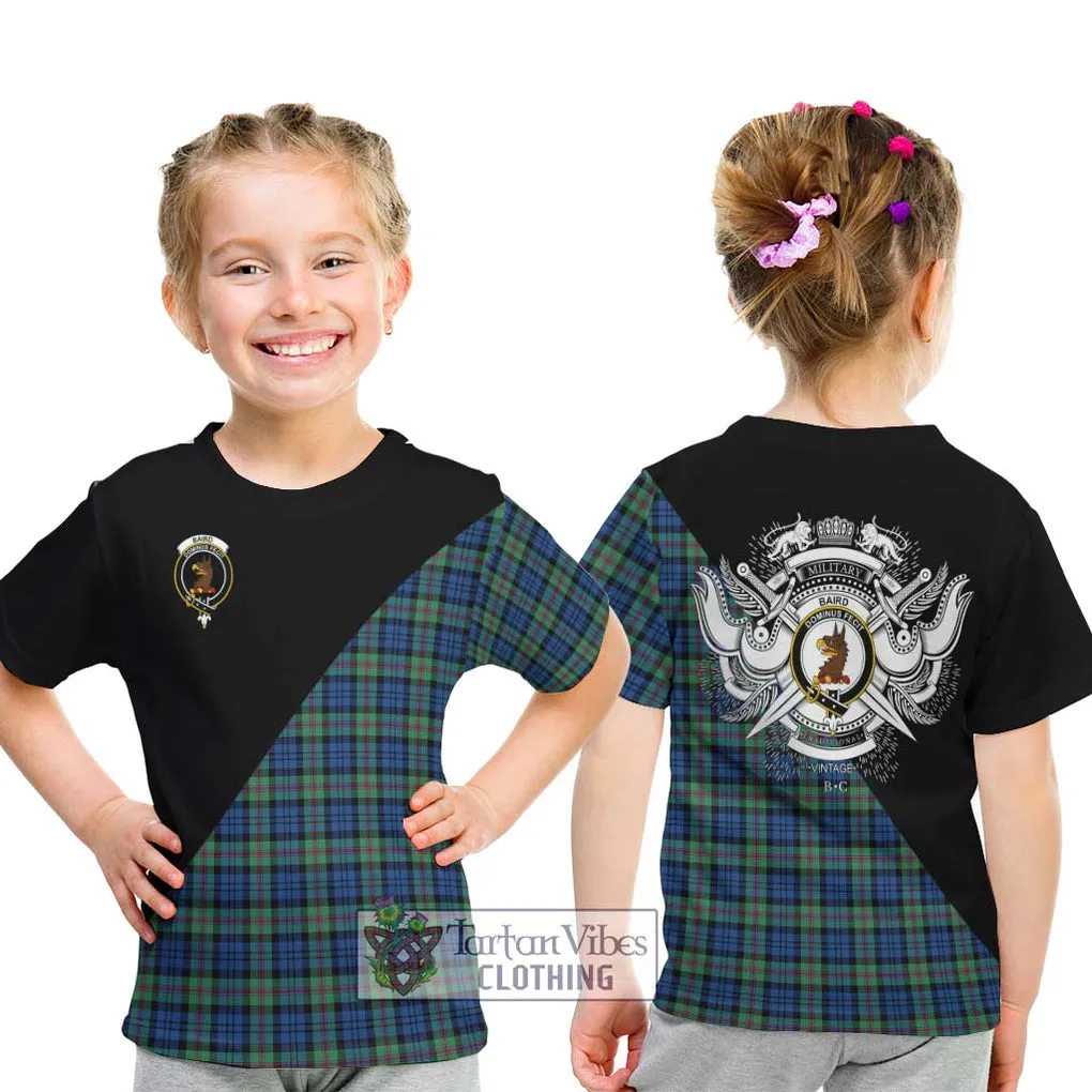 Baird Ancient Tartan Kid T-Shirt with Family Crest and Military Logo Style