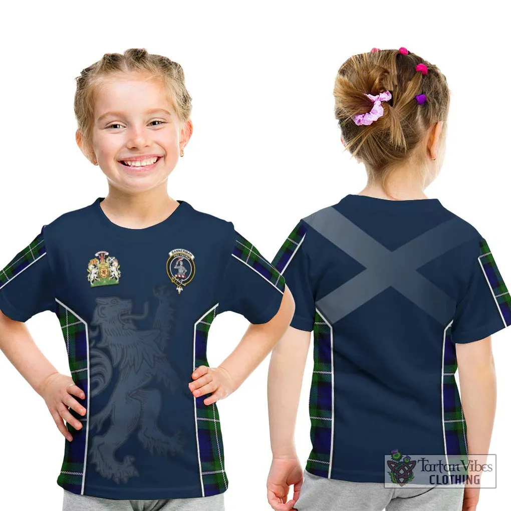 Bannerman Tartan Kid T-Shirt with Family Crest and Lion Rampant Vibes Sport Style