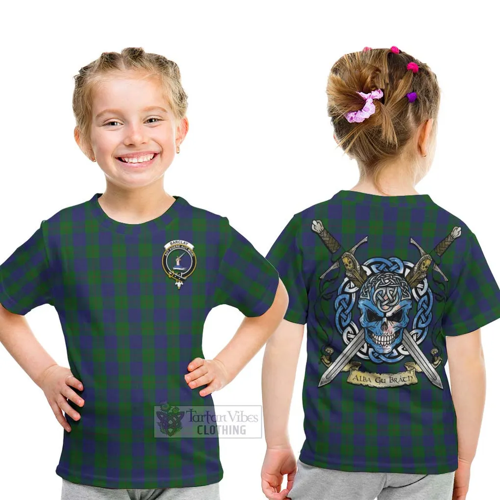 Barclay Tartan Kid T-Shirt with Family Crest Celtic Skull Style