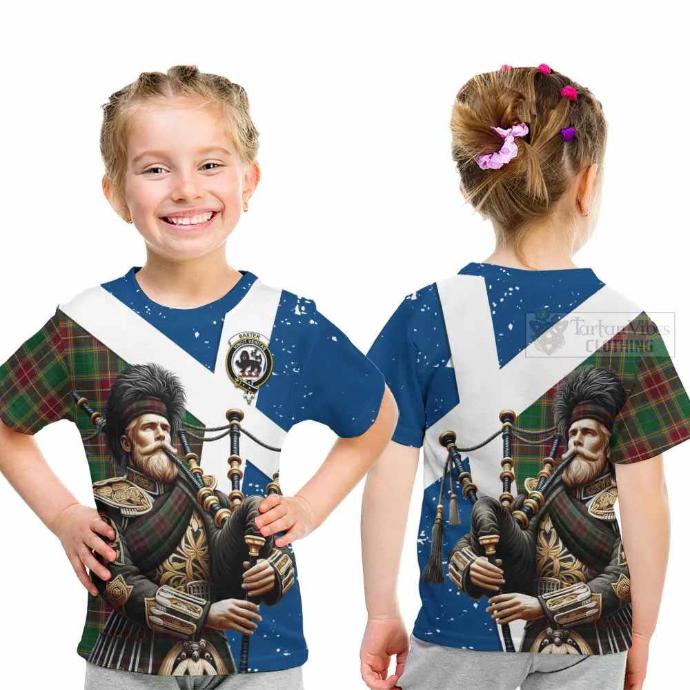 Baxter Tartan Kid T-Shirt with Family Crest Scottish Bagpiper Vibes