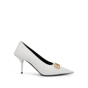 BB Logo Plaque Pointed Toe Pumps in White