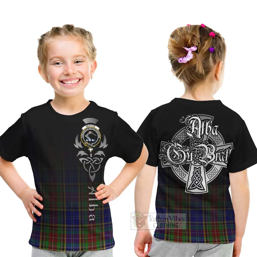 Beattie (Beatty) Tartan Kid T-Shirt Featuring Alba Gu Brath Family Crest Celtic Inspired