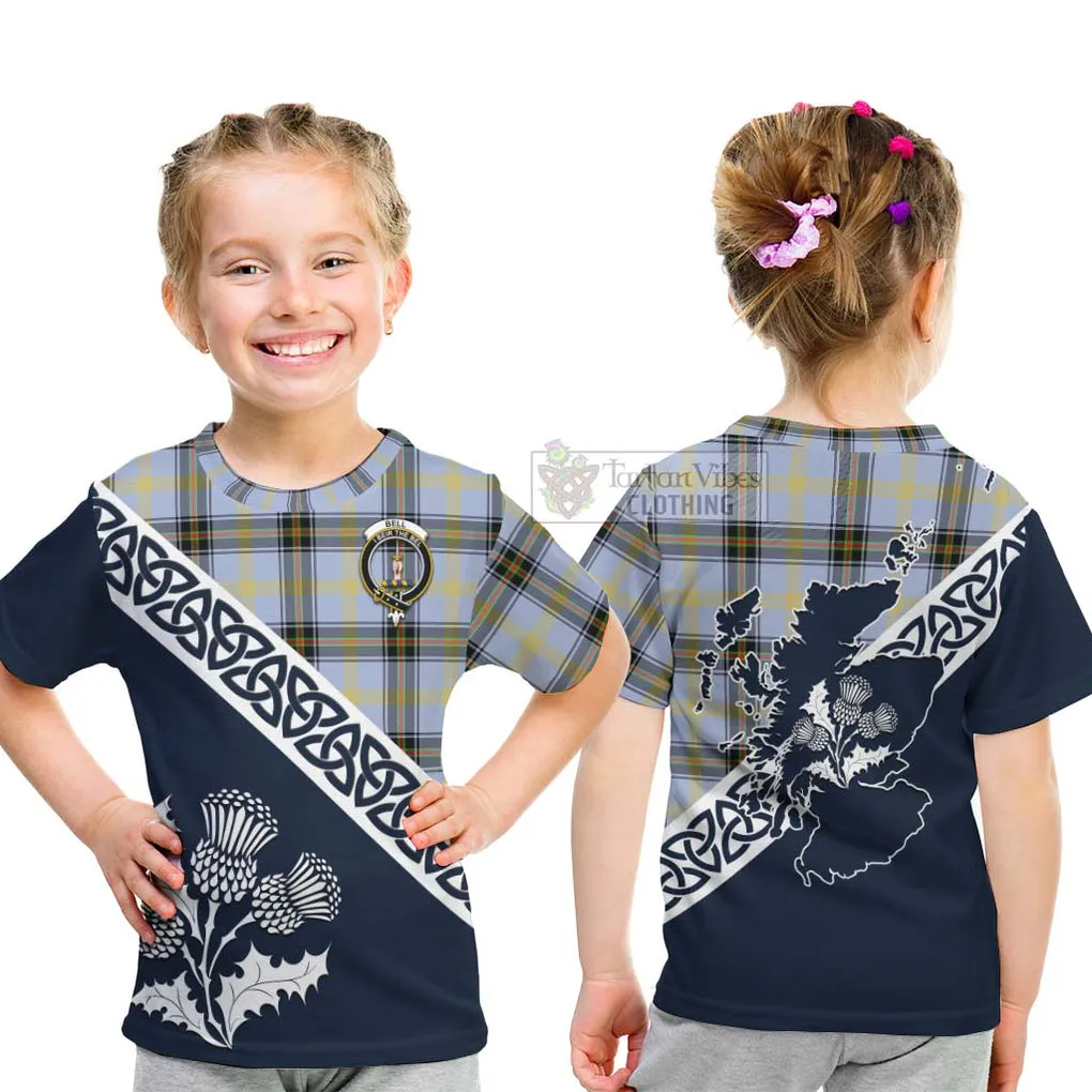 Bell Tartan Kid T-Shirt Featuring Thistle and Scotland Map