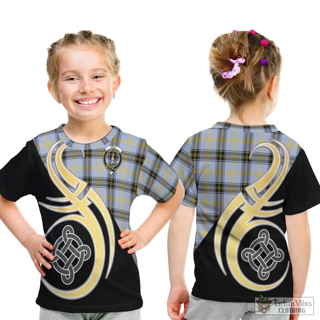 Bell Tartan Kid T-Shirt with Family Crest and Celtic Symbol Style