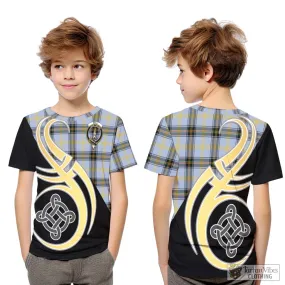 Bell Tartan Kid T-Shirt with Family Crest and Celtic Symbol Style