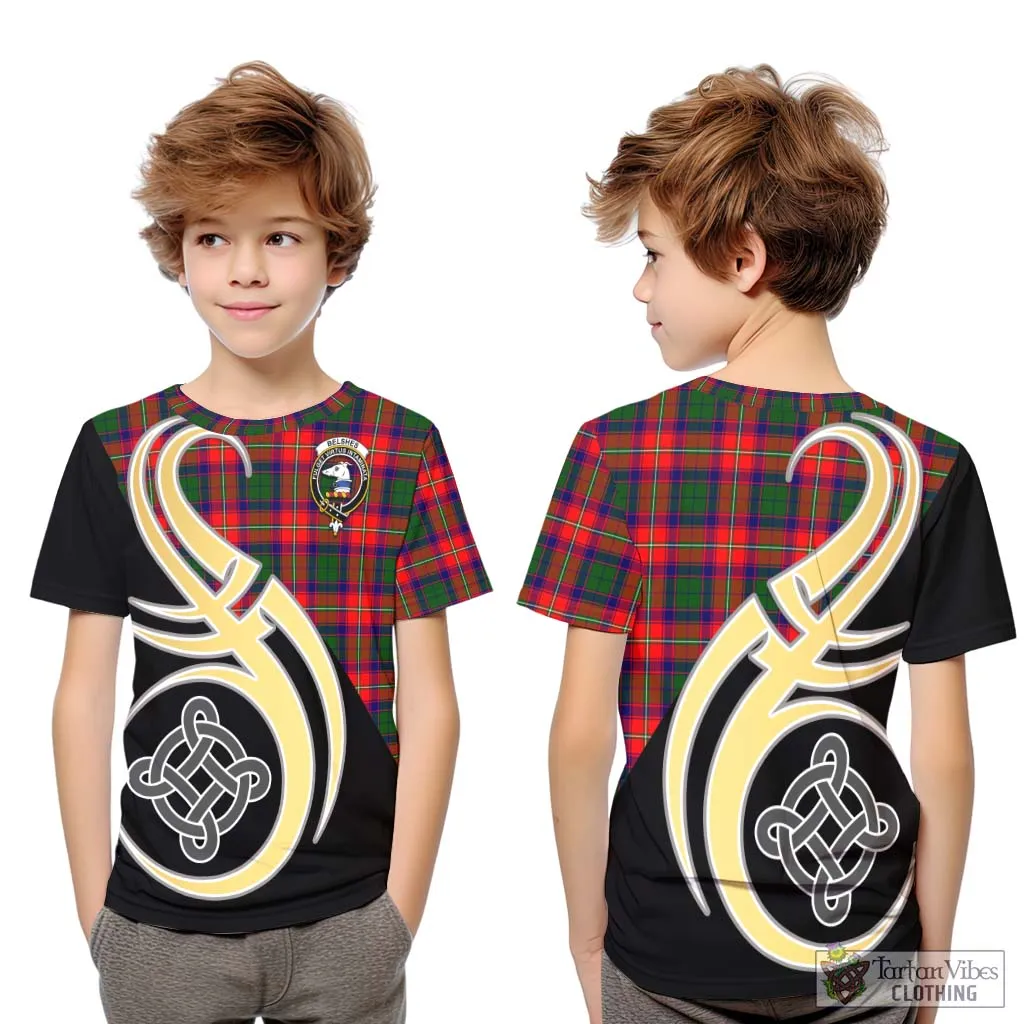 Belshes Tartan Kid T-Shirt with Family Crest and Celtic Symbol Style