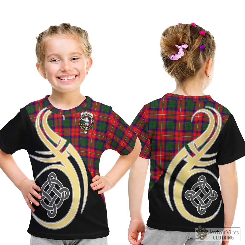 Belshes Tartan Kid T-Shirt with Family Crest and Celtic Symbol Style