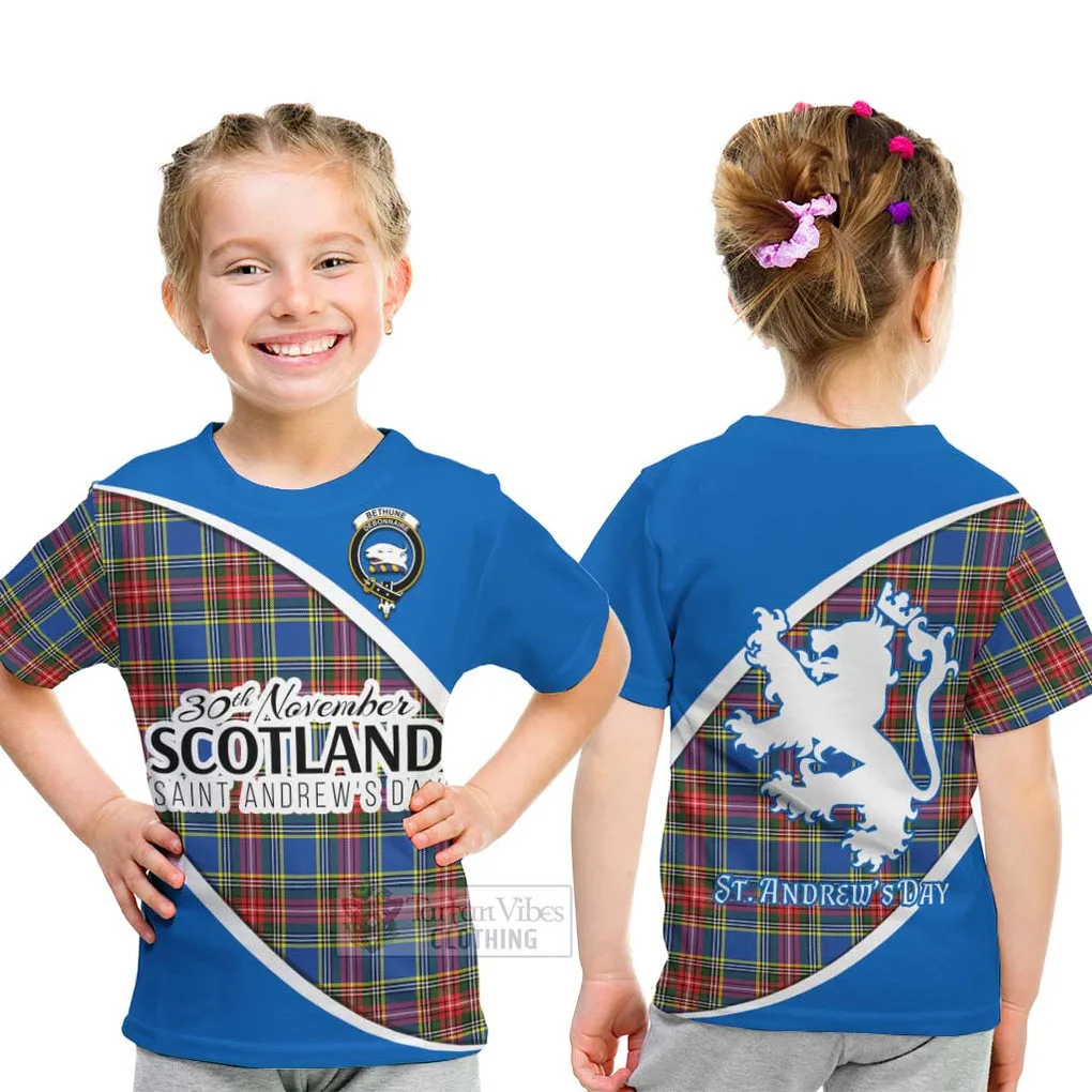 Bethune Family Crest Tartan Kid T-Shirt Celebrate Saint Andrew's Day in Style