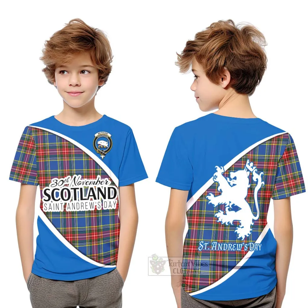 Bethune Family Crest Tartan Kid T-Shirt Celebrate Saint Andrew's Day in Style