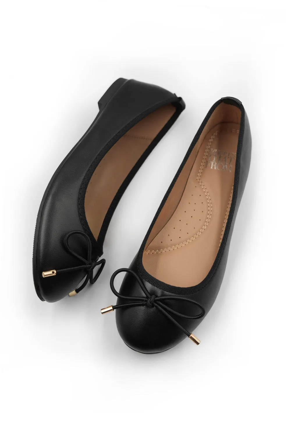 BEXLEY SLIP ON FLAT PUMPS IN BLACK FAUX LEATHER