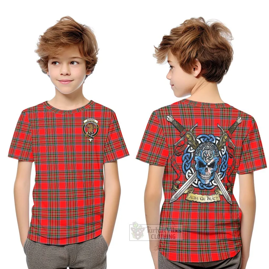 Binning Tartan Kid T-Shirt with Family Crest Celtic Skull Style