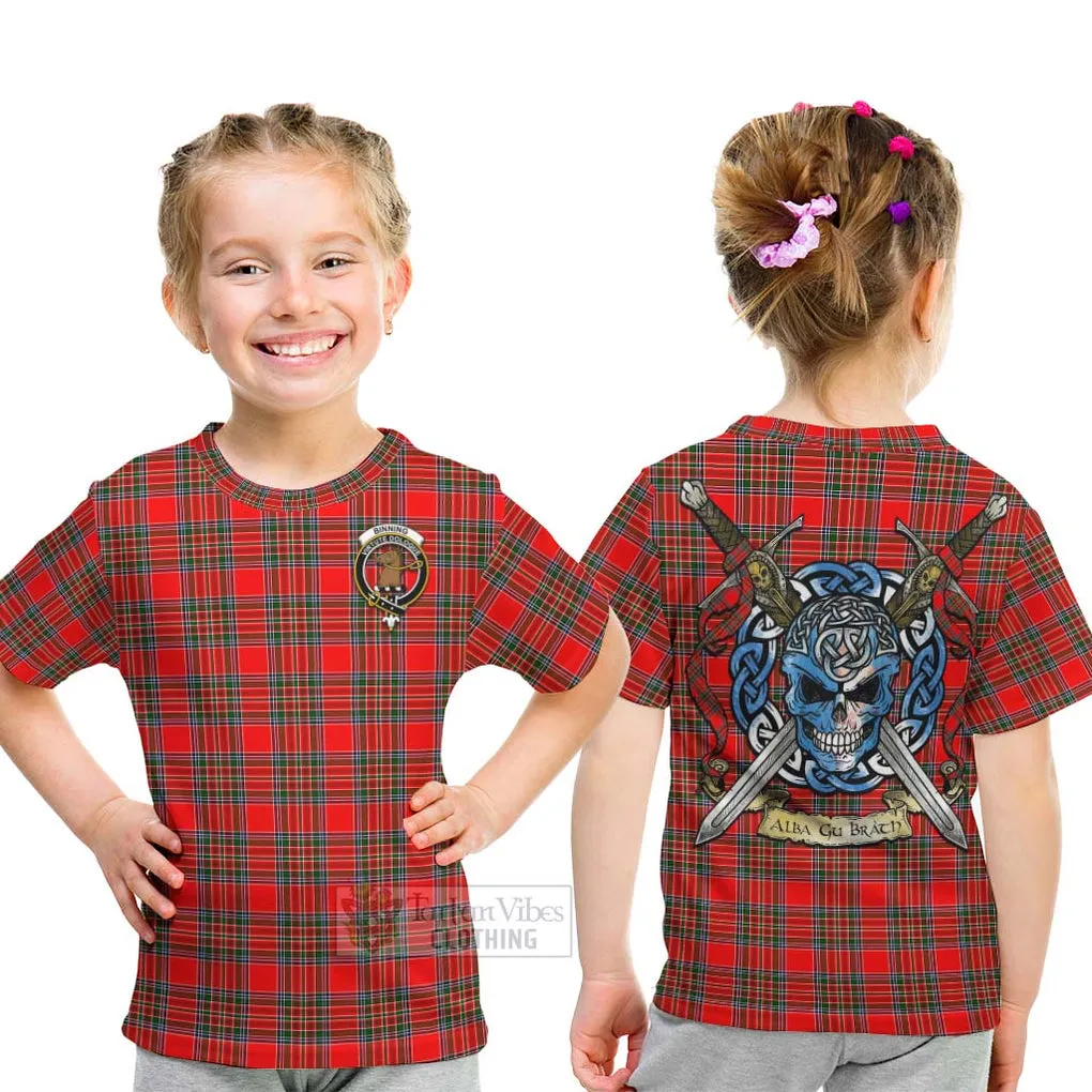 Binning Tartan Kid T-Shirt with Family Crest Celtic Skull Style