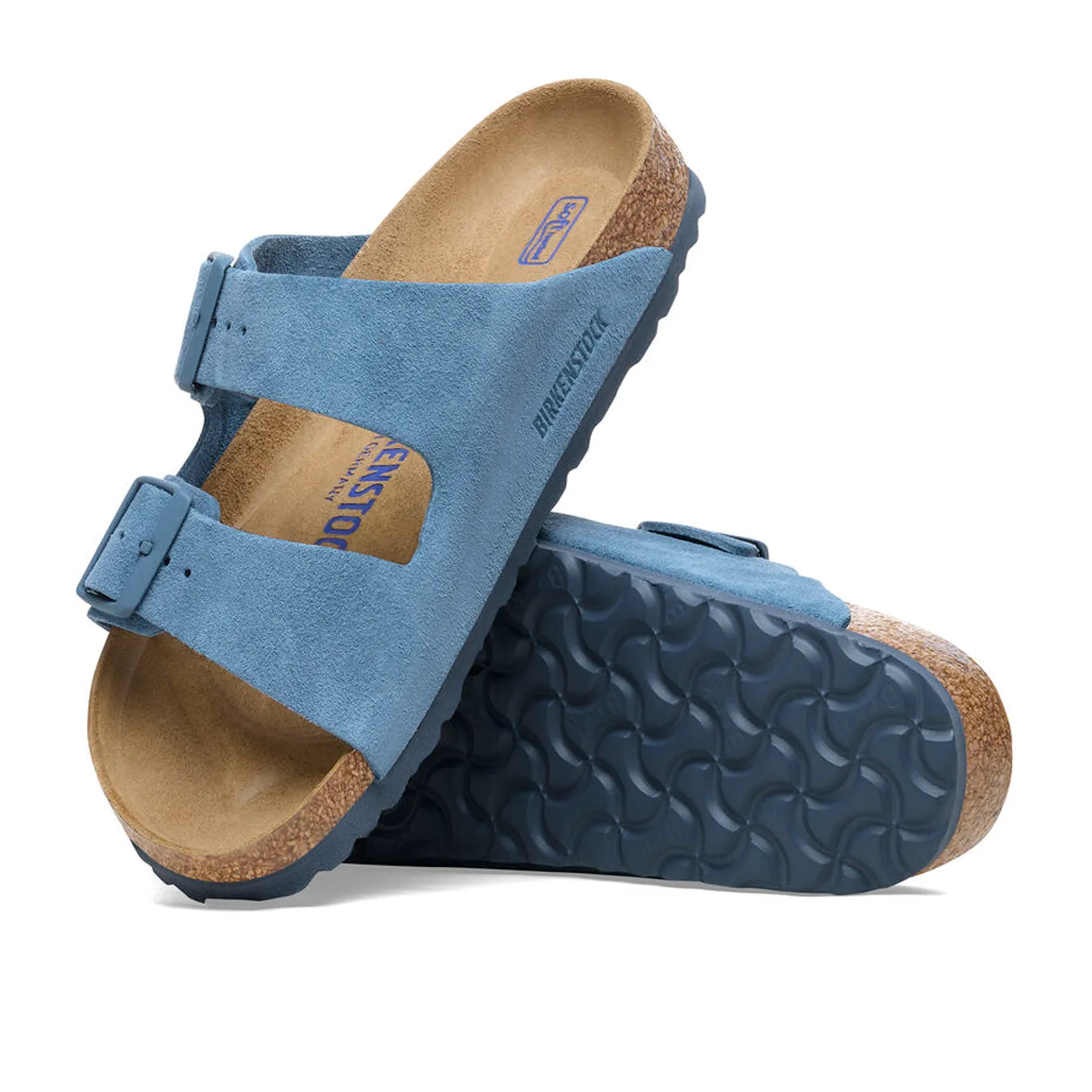 Birkenstock Arizona Soft Footbed Slide Sandal (Men) - Elemental Blue Suede