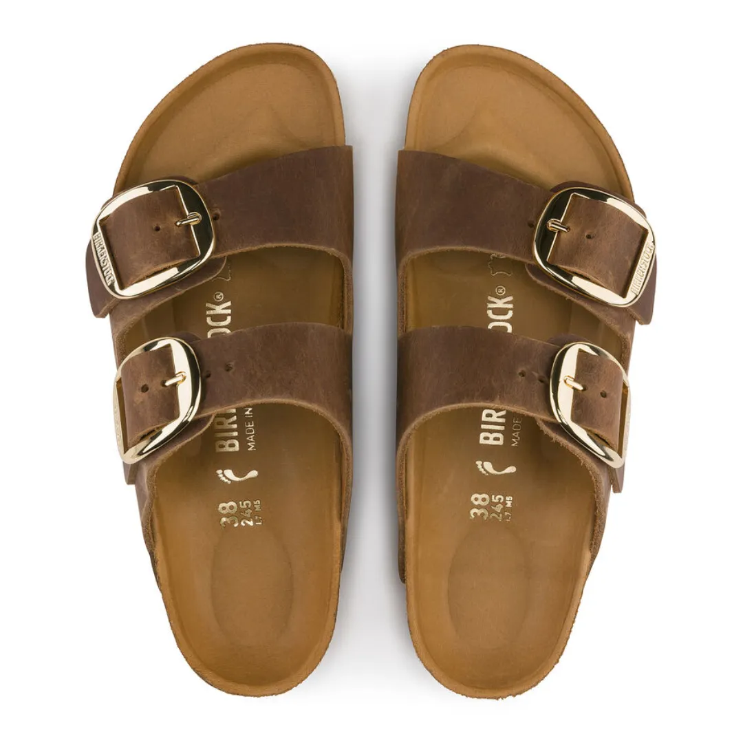 Birkenstock Ladies Leather Sandals - Arizona Big Buckle - Cognac