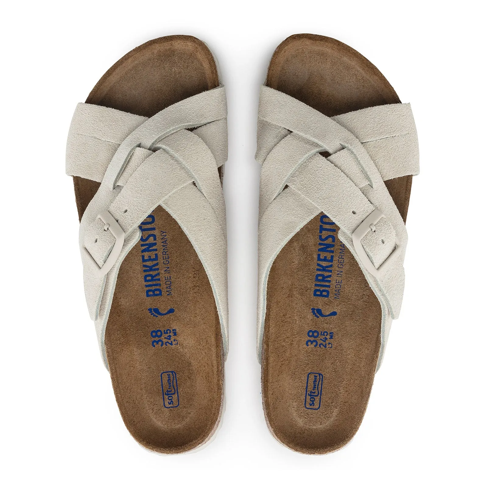 Birkenstock Lugano Soft Footbed Slide Sandal (Women) - Antique White Suede