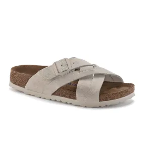 Birkenstock Lugano Soft Footbed Slide Sandal (Women) - Antique White Suede