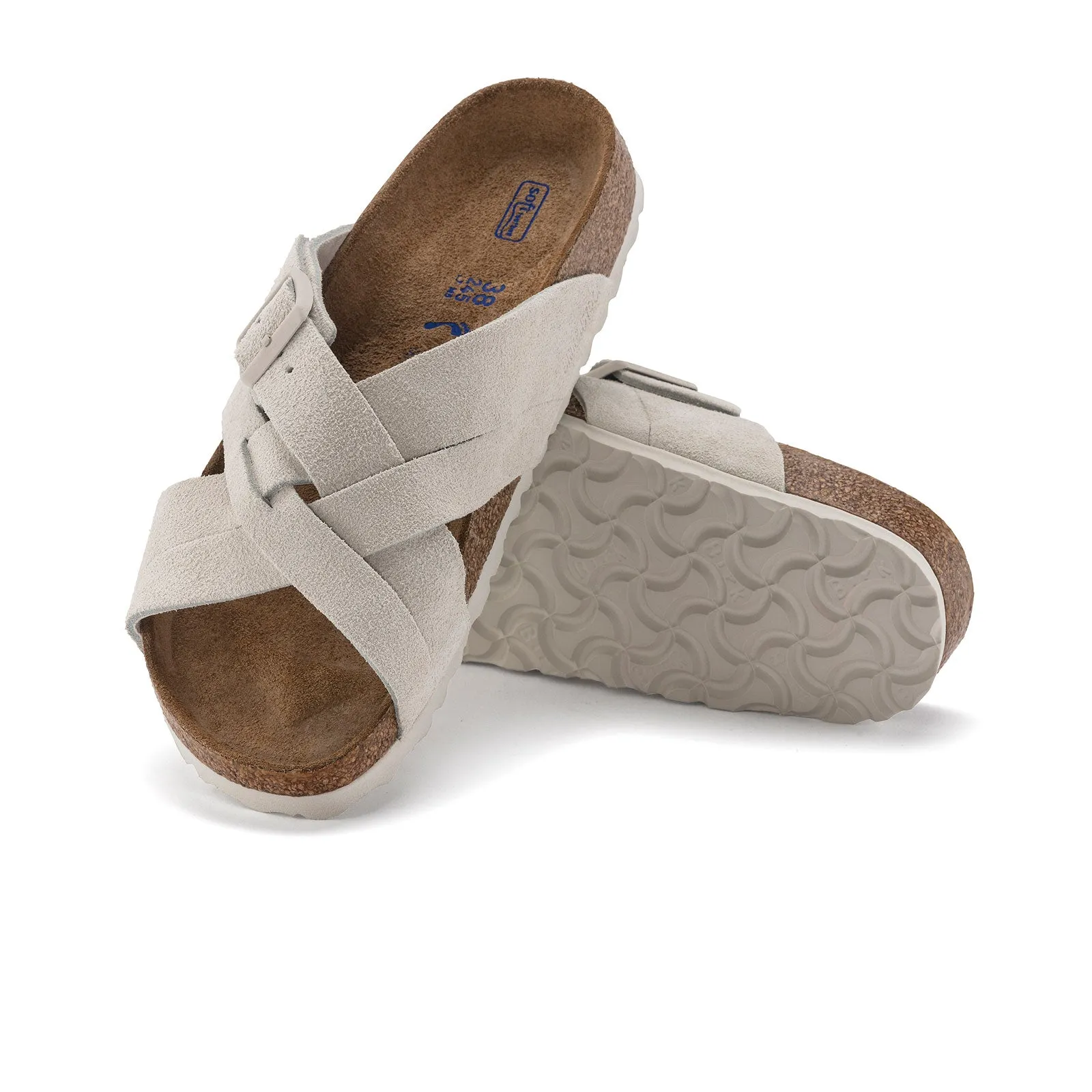 Birkenstock Lugano Soft Footbed Slide Sandal (Women) - Antique White Suede