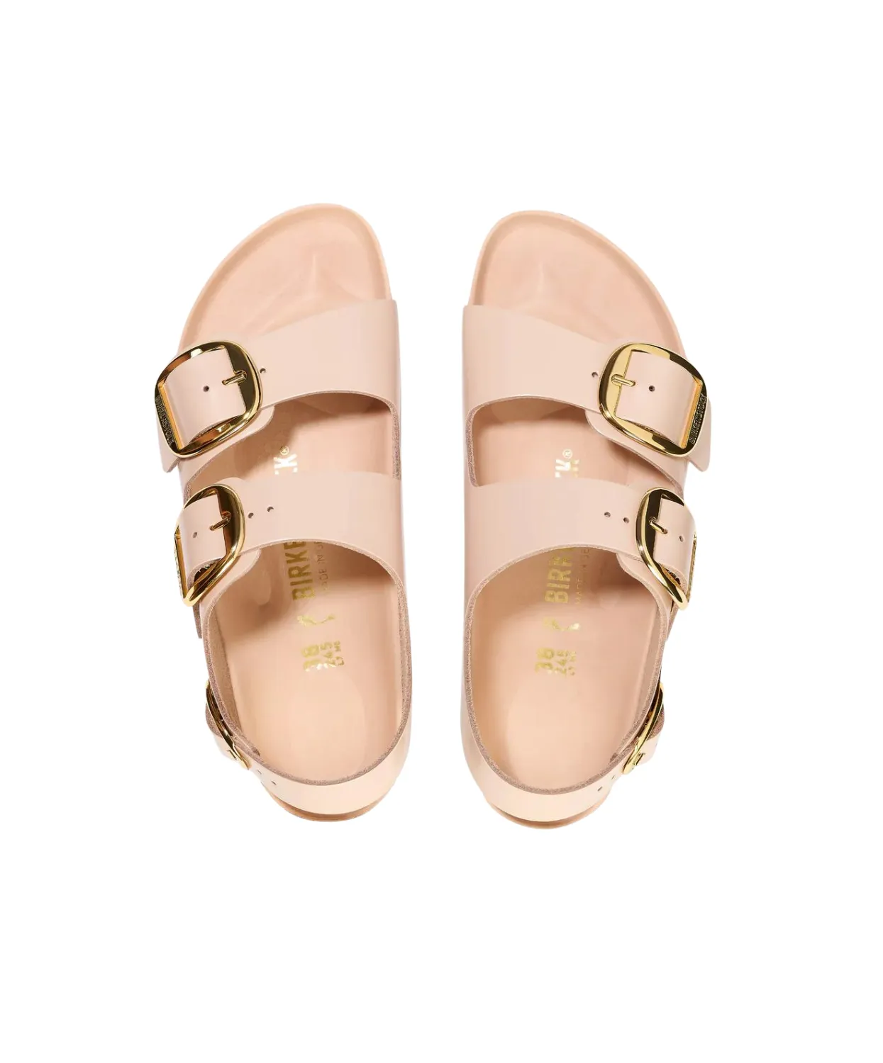 Birkenstock Milano High Shine Big Buckle Natural/Patent Leather New Beige Sandals