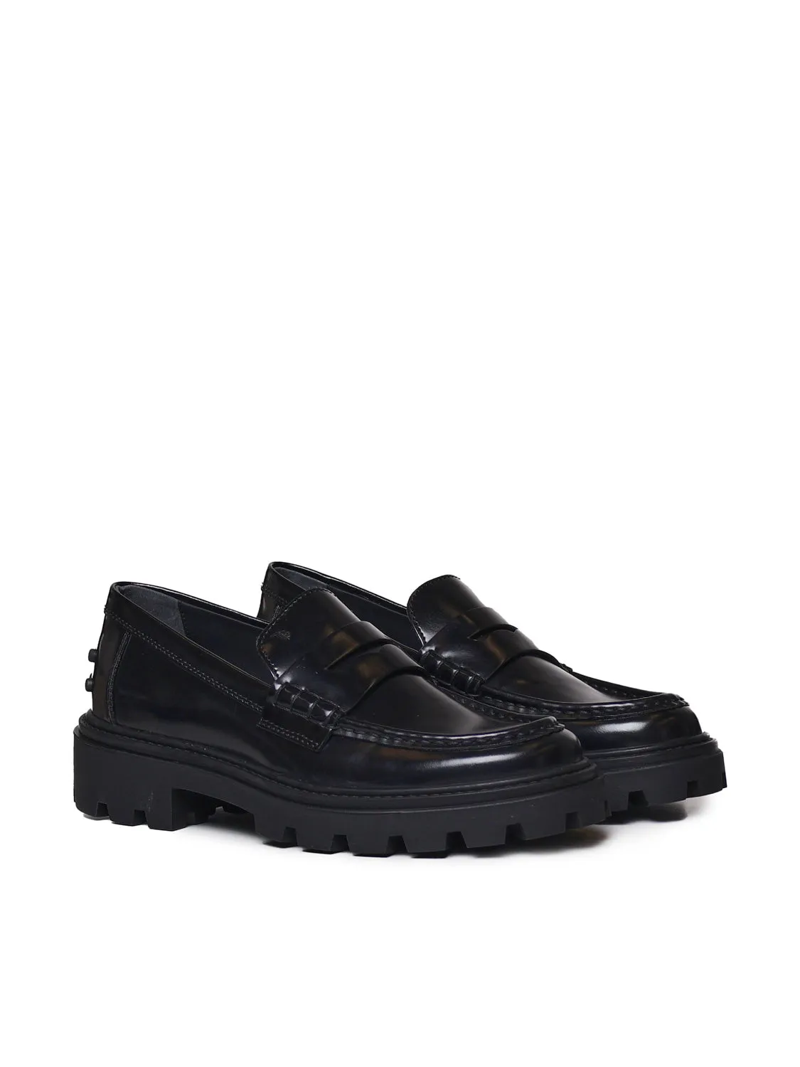 Black Leather Flat Loafers for Women