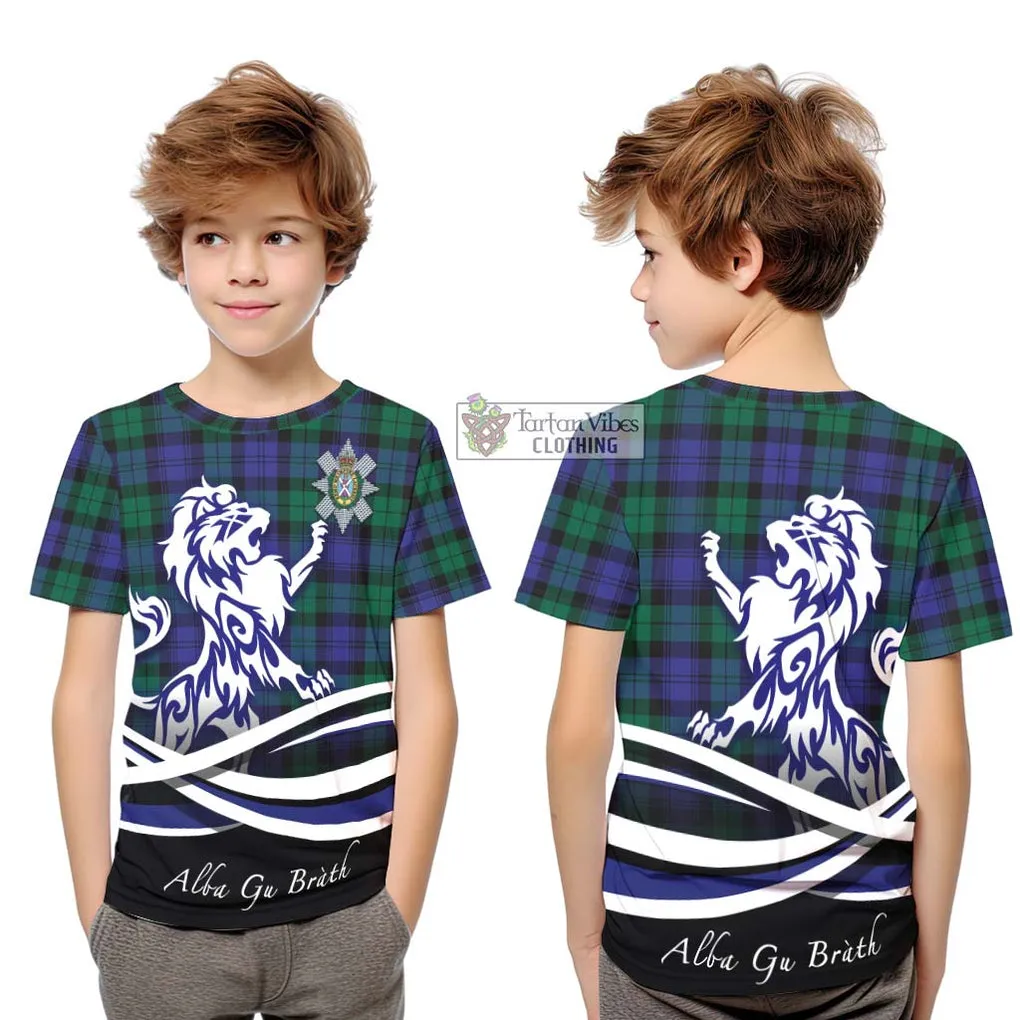 Black Watch Modern Tartan Kid T-Shirt with Alba Gu Brath Regal Lion Emblem