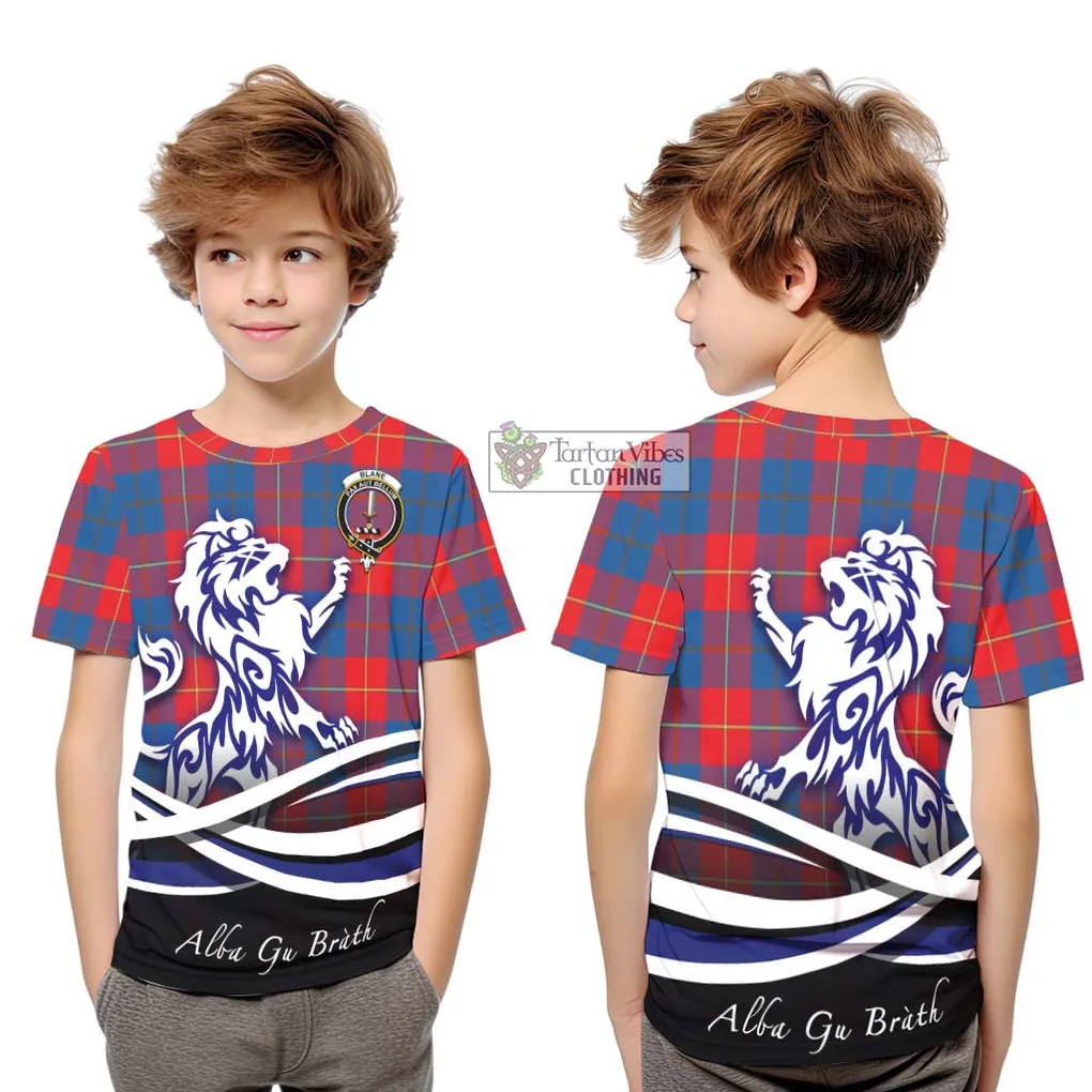 Blane Tartan Kid T-Shirt with Alba Gu Brath Regal Lion Emblem