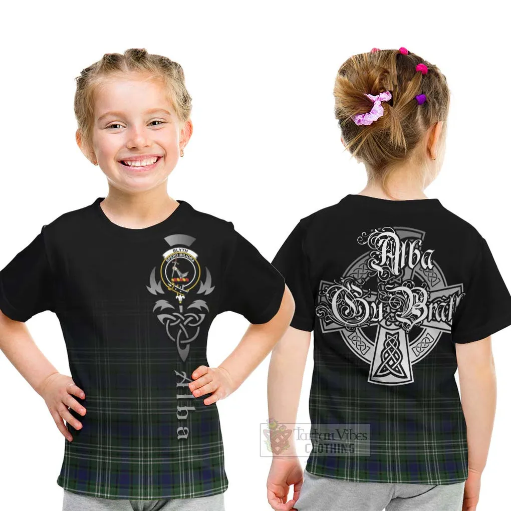 Blyth Tartan Kid T-Shirt Featuring Alba Gu Brath Family Crest Celtic Inspired